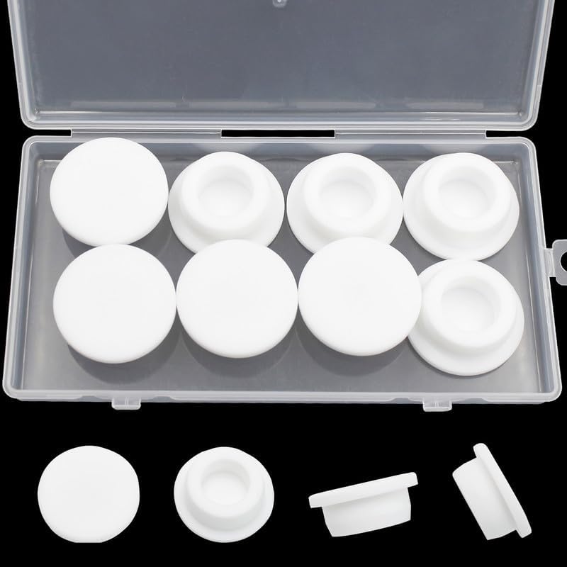 BOPOREAE 8 Pcs 26 mm/1 in Silicone Rubber Plug for 25 mm Round Holes, Waterproof T Type Rubber Stoppers, Soft Flexible Snap-On Bottle Seal Button Plugs Tube Pipe End Covers Caps Inserts, White - Image 1